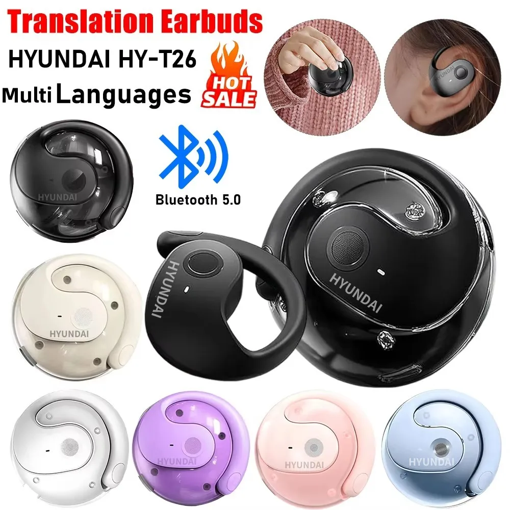 HYUNDAI HY-T26 AI Real Time Translator Earbuds 98% Accuracy Wireless BT Translation Earphones for Travel Business Learning