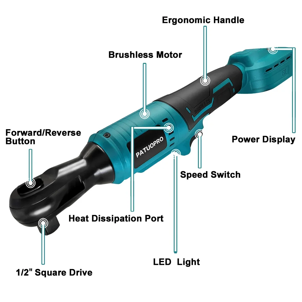 Imagem -03 - Patuopro-brushless Electric Ratchet Wrench Cordless Driver Remoção Parafuso Porca Ferramentas Elétricas para Makita Bateria 18v 300n.m 2