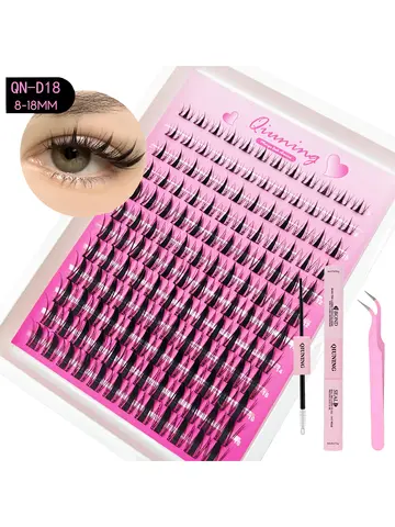 Kit de Cílios Postiços QIUNING Manga Lash Clusters: Cílios Gatinho com Adesivo e Selante, Extensões de Cílios em Bandeja Mista, Kit de Cílios em Cachos