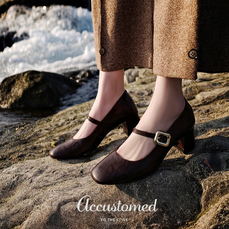 السيدات مضخات جلد الغنم النساء الرجعية ماري جين النمط الفرنسي أنيقة مشبك حذاء الربيع الخريف الفضة مضخات أحذية بسيطة على الكعب #4