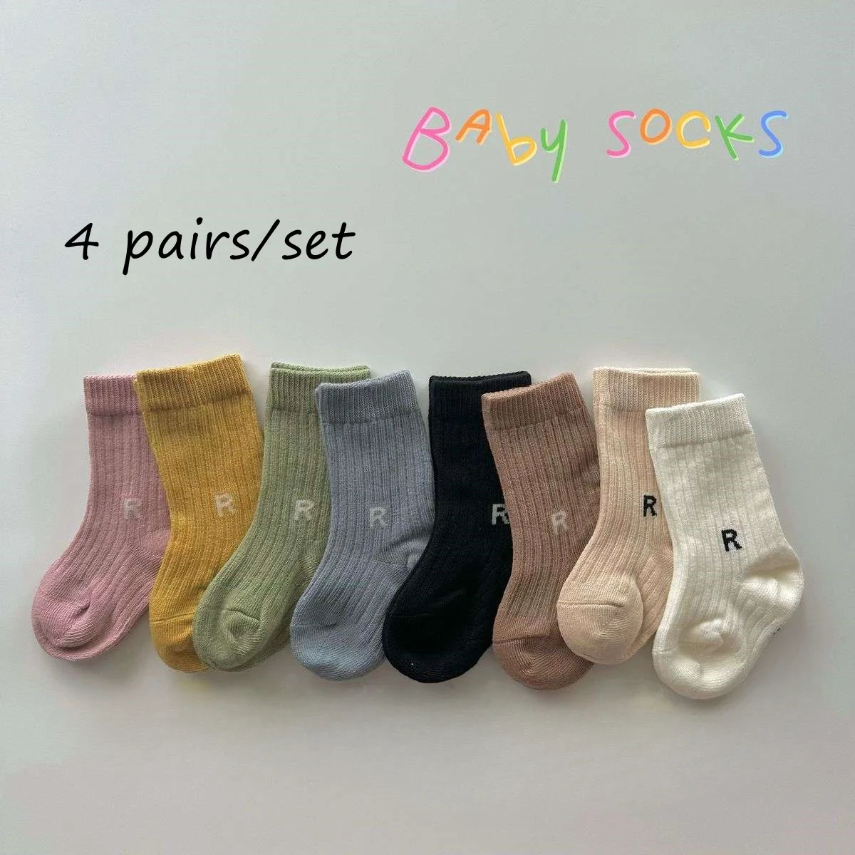 4Pairs/set Kids Boy Girl Sock Simplicity Fashion Letter R Sock for Toddler Soft Cotton Spring Autumn Baby Sock Shcool Sport