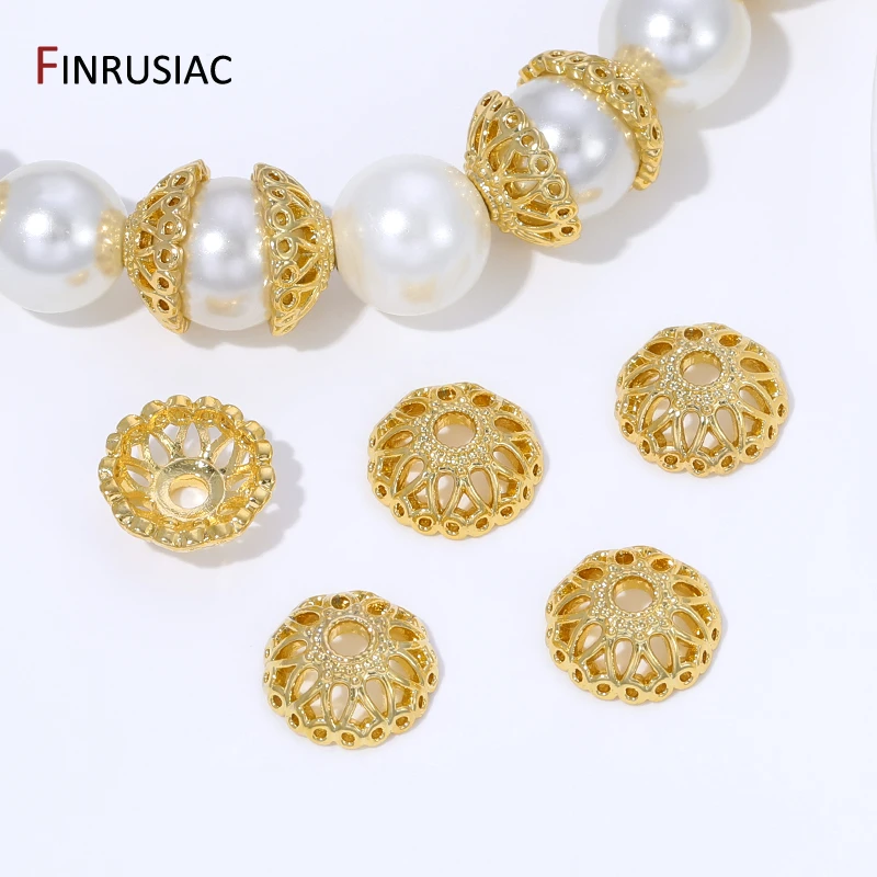 

18K Gold Plated Brass 9mm Flower Bead Caps For Jewelry,Caps For Beads,Hollow Round Bead End Caps For DIY Needlework Accessories