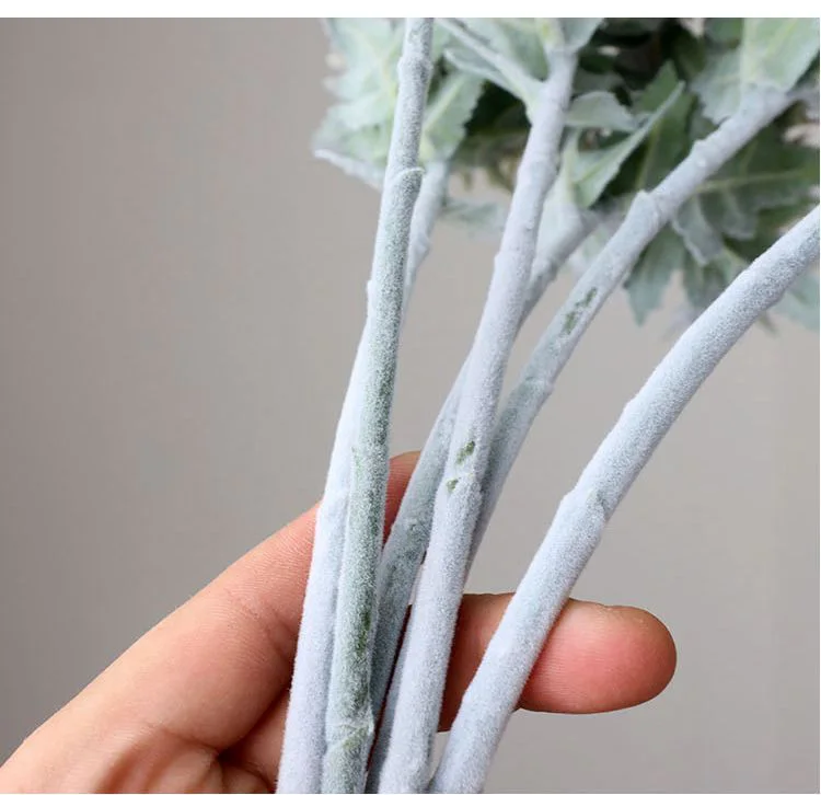 5 Stück beflockte 6-köpfige Eryngium-Wildfrucht-Andornblumen, künstliche Hochzeitsblumenarrangements, Zubehör für Blumensträuße, Heim- und Partydekoration – Detail 8