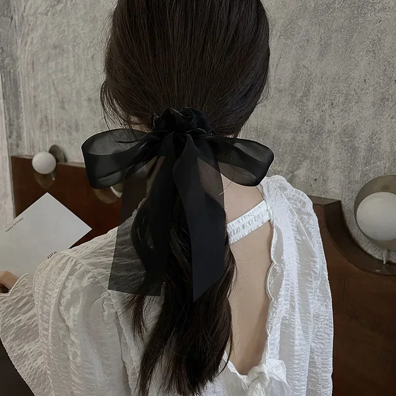 Korea Women Black White Yarn Bow Hair Clip Bands for Women Girls Summer Clip Back Head Hairpin Fashion Girl Hair Accessories