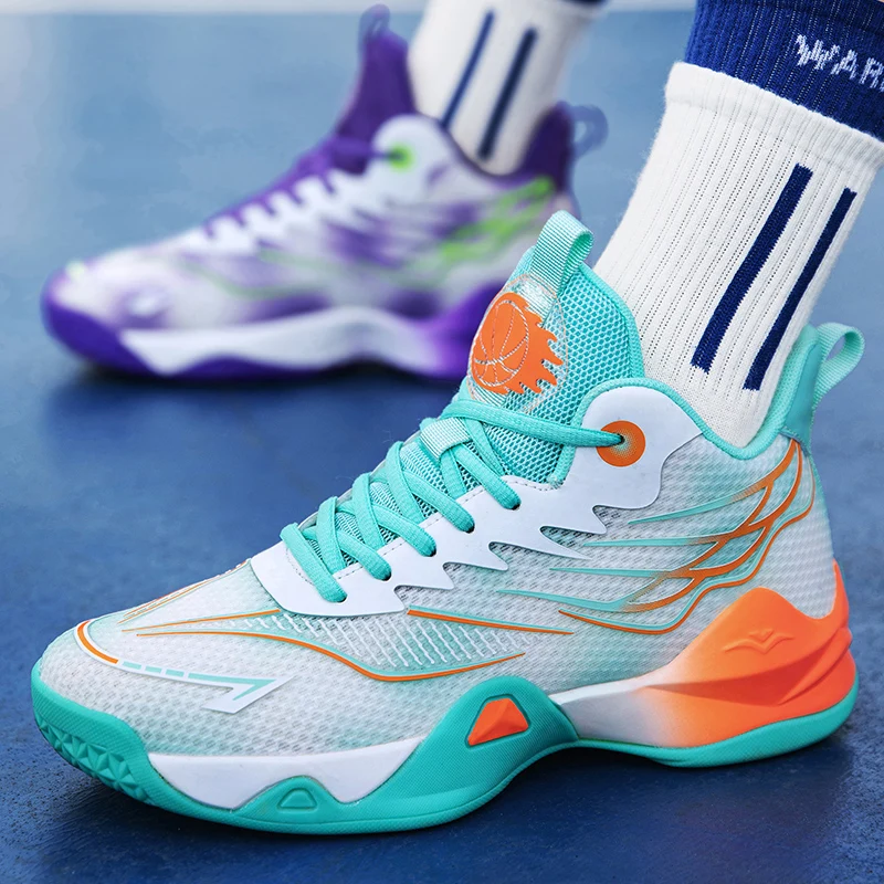 Super Cool Basketball Shoes For Men Green Purple Sport Shoes Mens Breathable Training Shoes Boy Outdoor Basketball Boots