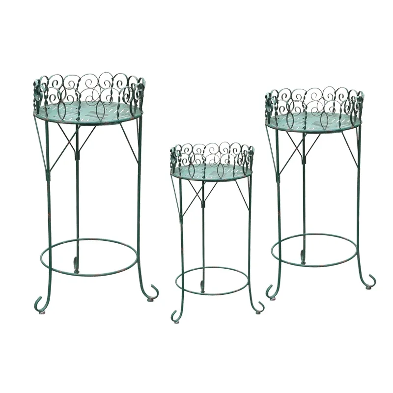 

Outdoor Terrace Wrought Iron Round Flower Rack Balcony Plant Shelf Garden Pot Rack Floor-to-ceiling Garden Rack