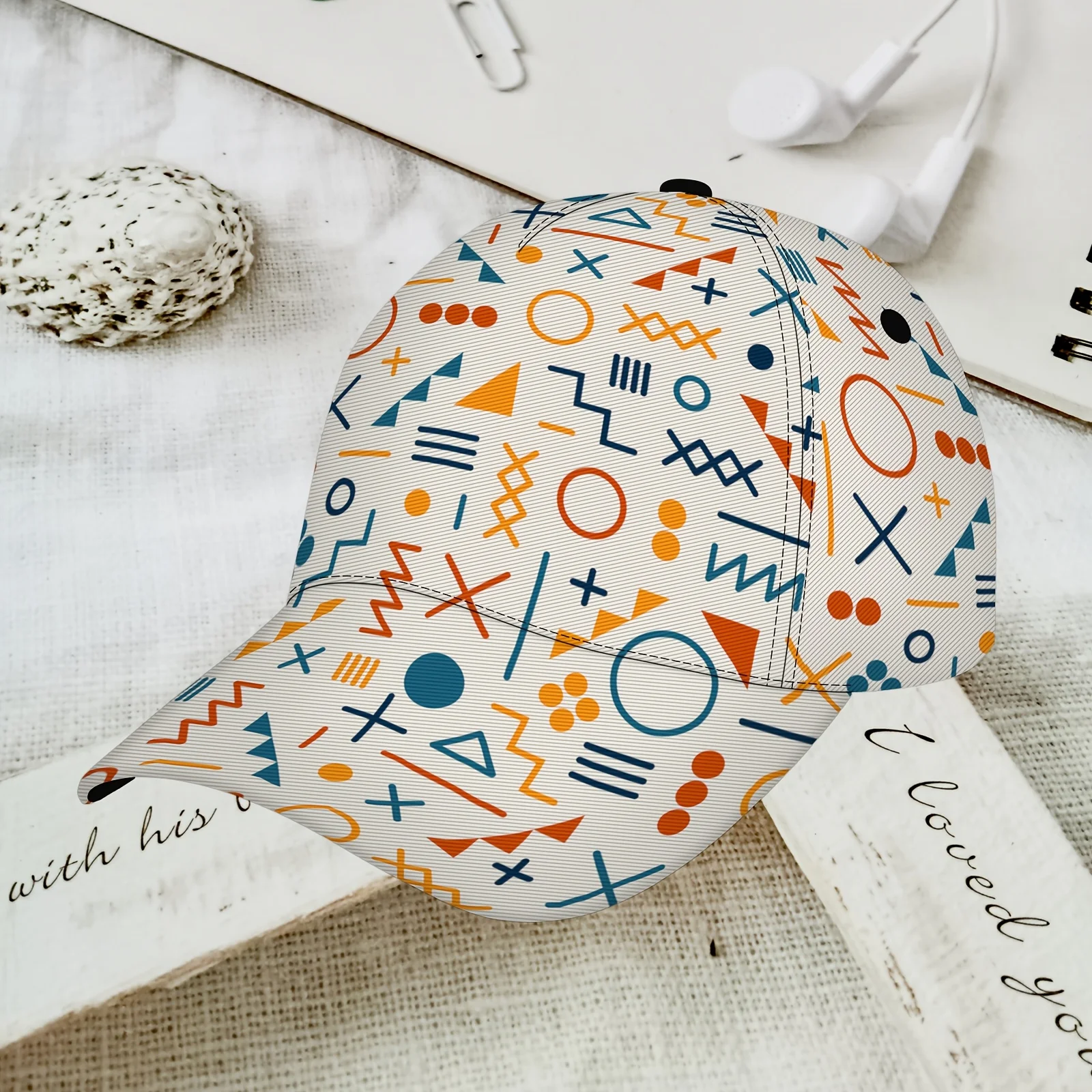 Geometric Math Symbol Print Baseball Cap, Minimalist Pattern Adjustable Dad Hat, Breathable Sun Hat for Men Women Science Lovers