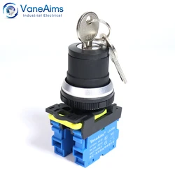 30mm LA36M Key Rotary Switch On Off Latching Self locking Start Stop Electrical Knob Button Switches Circuit Control 10A 2NO