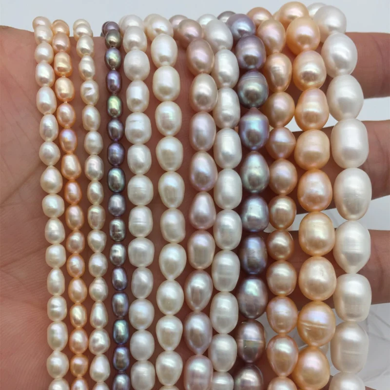 AAA Fine 100% Real Natural Fresh water Pearls White Rice Shape Loose Beads 15'' Strand2 4 5 6 7 8 9 10MM Size For Jewelry Making