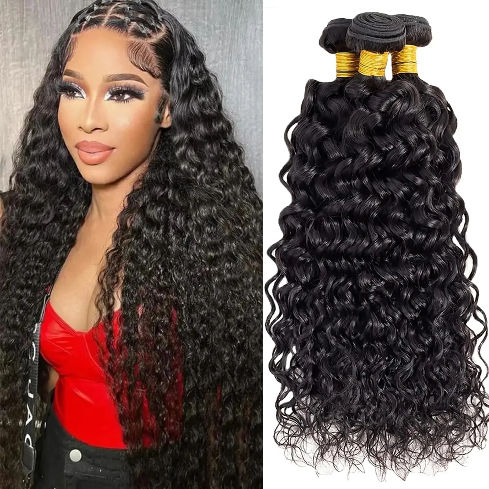 Mèches Brésiliennes Naturelles Remy, Cheveux Vierges, Deep Wave, 22 24 26 Pouces