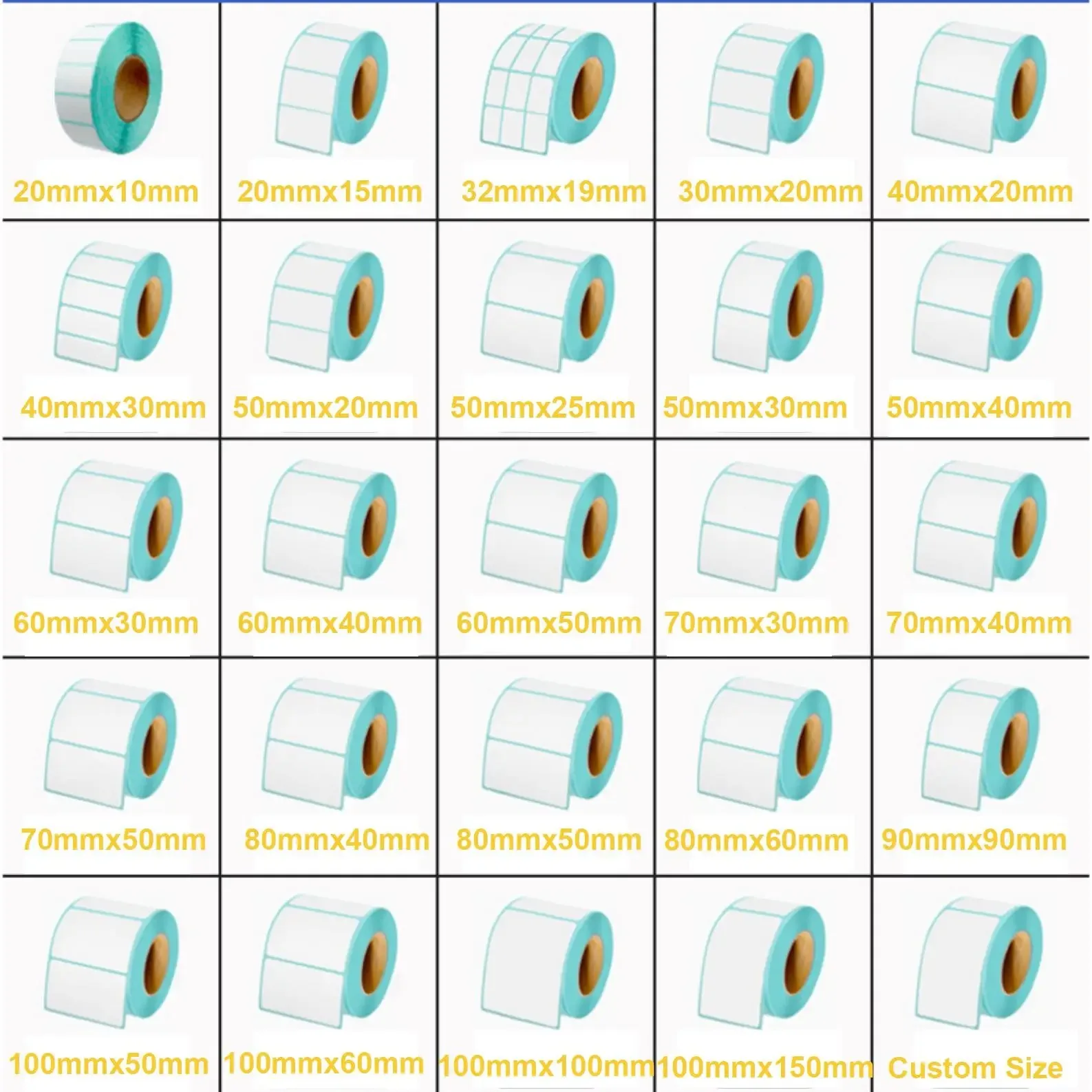 20-50mm wielowymiarowa etykieta termiczna biała pusta etykieta termiczna etykieta termiczna drukarka POS papier samoprzylepny