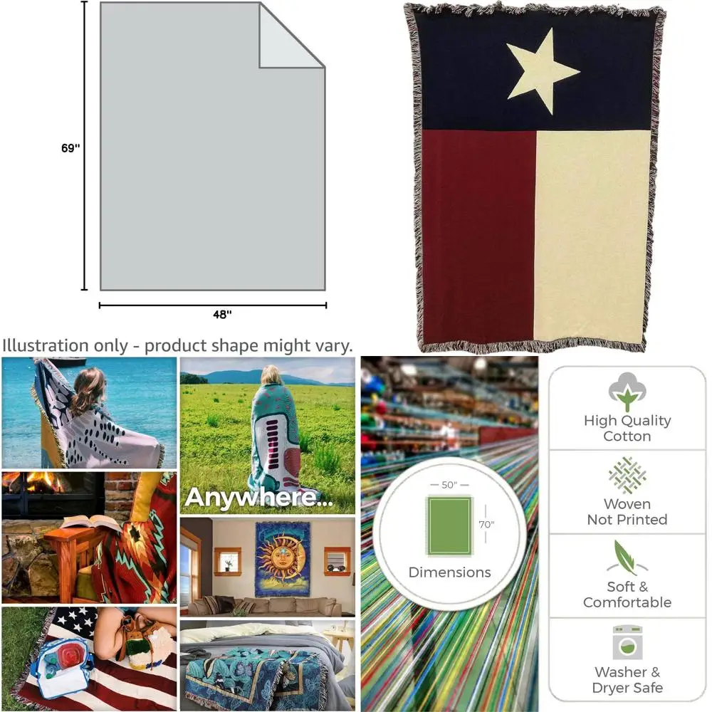 

Гобелен из хлопчатобумажной ткани с флагом штата Техаса — мягкое подарочное одеяло — сделано в США (69x48)