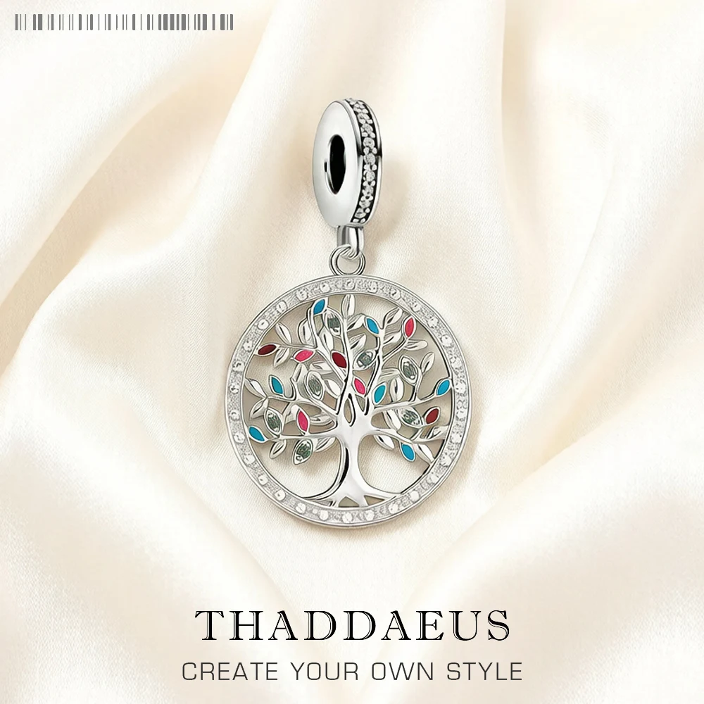 Colorful Tree Pendant 925 Sterling Silver Dangle Charm Women Romantic Fine Jewelry