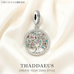 Colorful Tree Pendant 925 Sterling Silver Dangle Charm Women Romantic Fine Jewelry