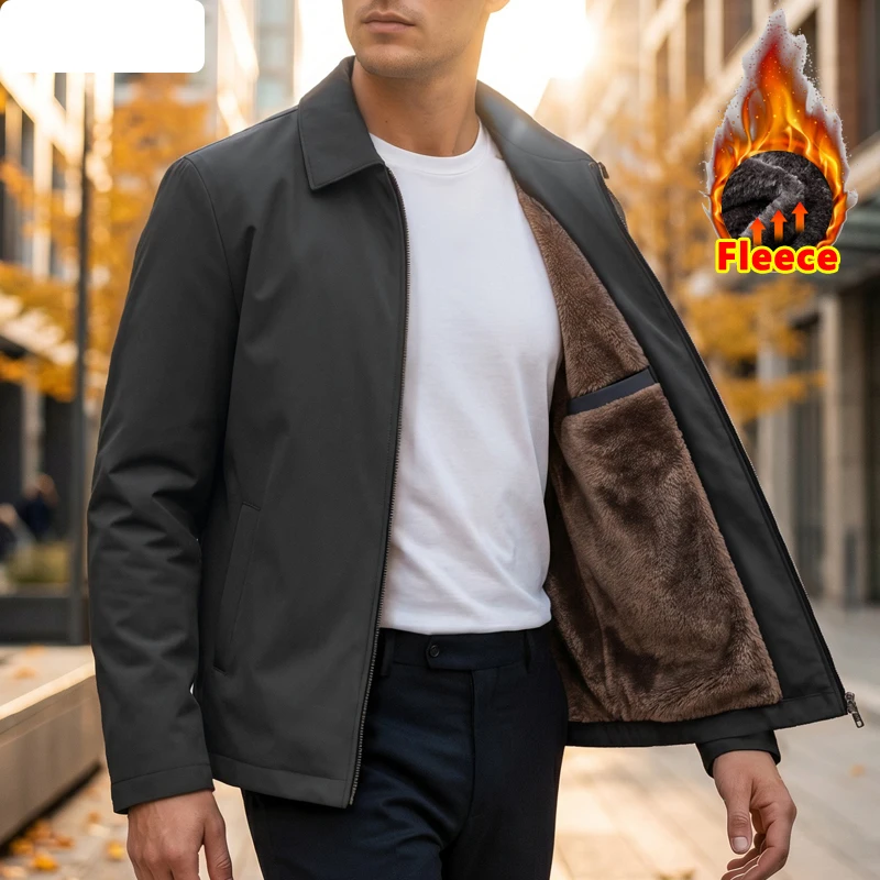 Autumn Winter Jacket Men Coat Fleece Lined Casual Jacket Men Winter Fashion Clothing 2026 New Office Dress Social Jacket Coat