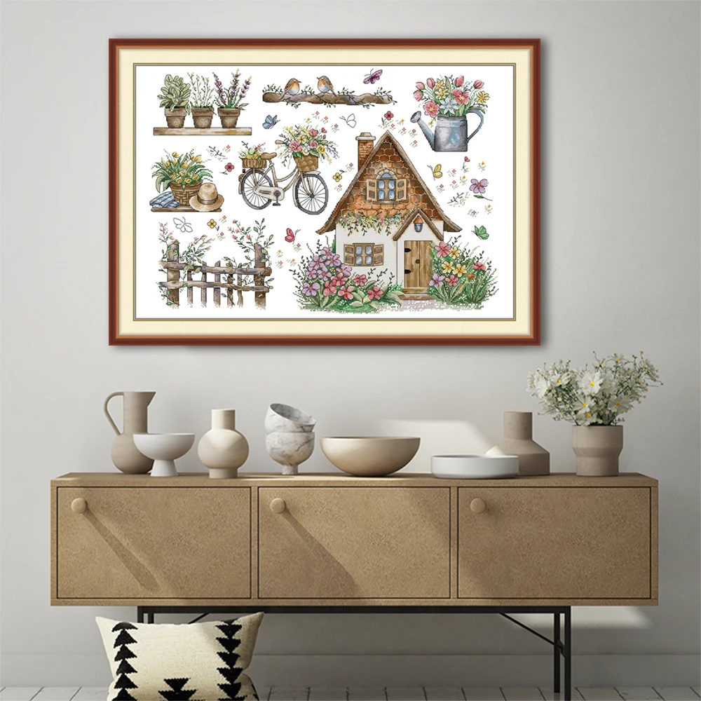 

Набор для вышивки крестом 14CT/16CT/11CT, набор для вышивания ручной работы, сделай сам, украшение для дома, подарок, вышивка для взрослых, радость, воскресный весенний коттедж