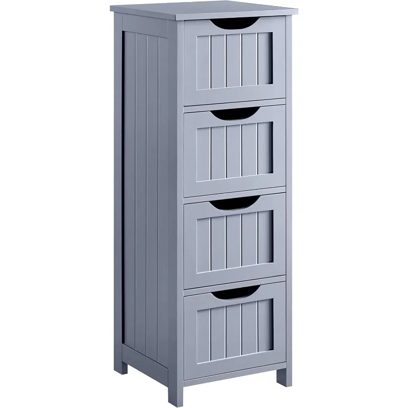 

Bathroom Floor Cabinet, Wooden Side Storage Organizer, 4 Drawers Free-Standing Cabinet for Bathroom/Living Room, Gray