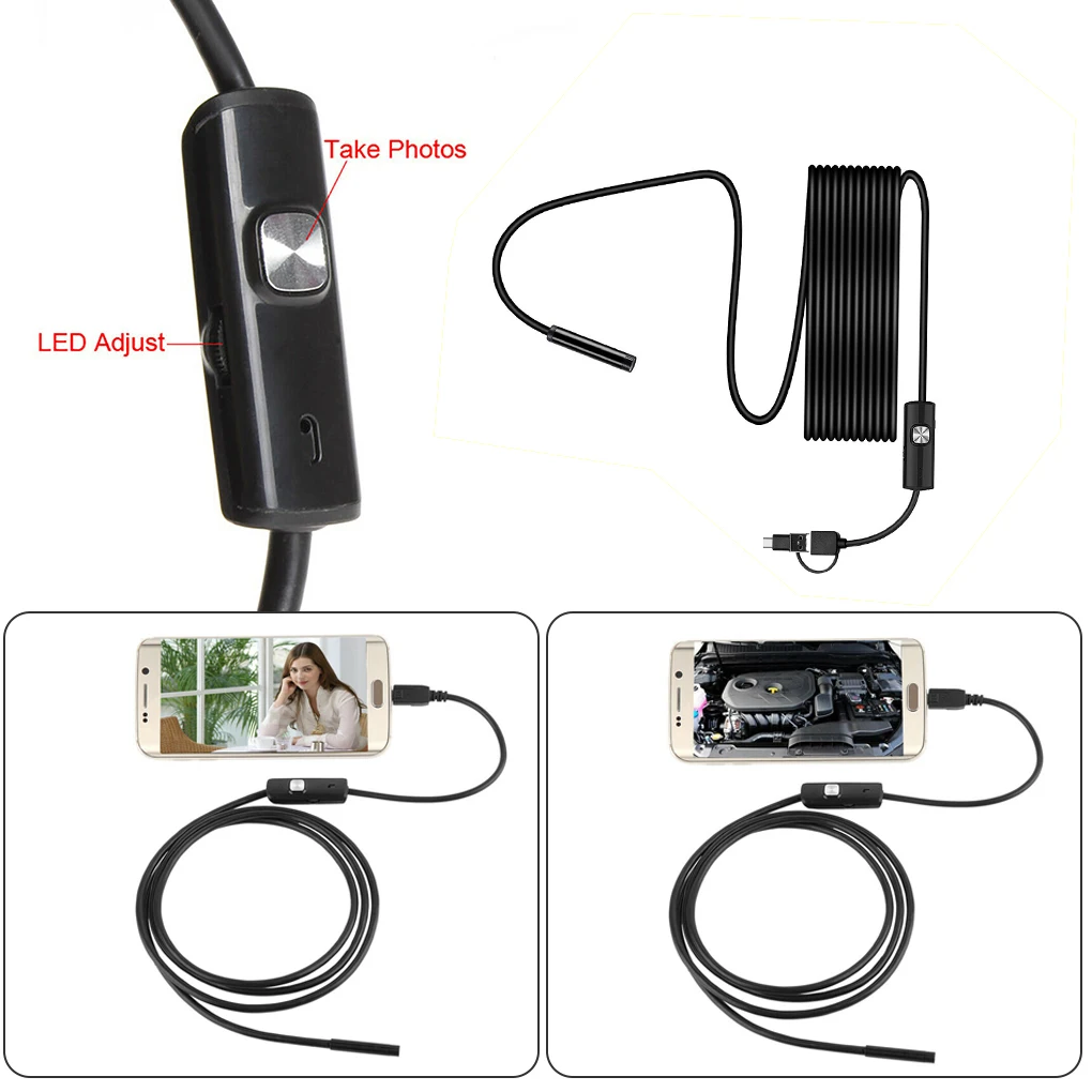 Endoscope Camera 5.5mm IP67 Waterproof Inspection Camera Phone Computer 3-in-1 Endoscope Cam, 10m Cable