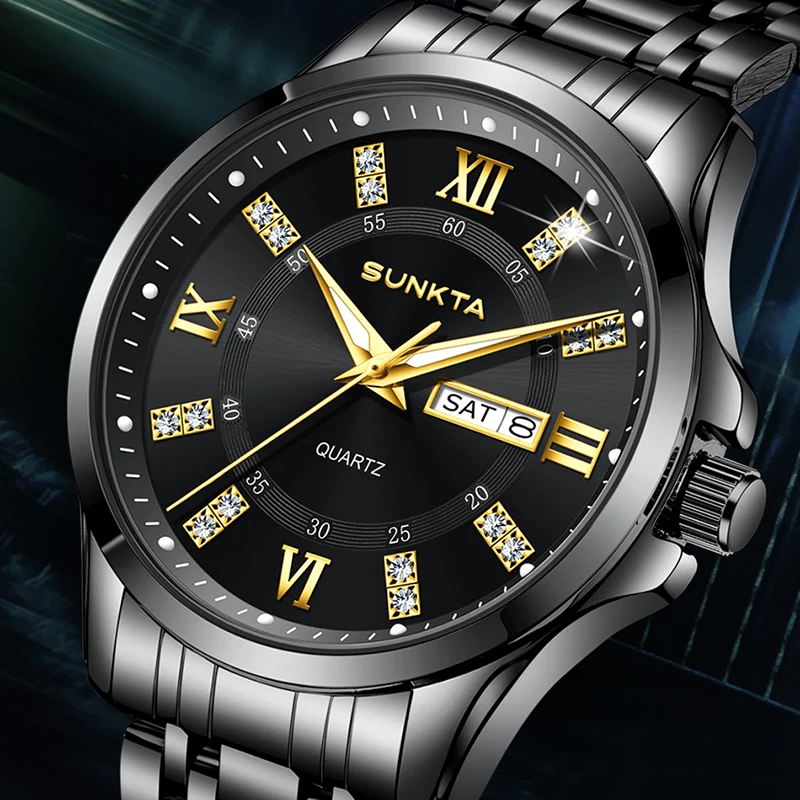 

Мужские часы SUNKTA 2026: деловые, с датой, светящиеся, повседневные, модные, водонепроницаемые, кварцевые, наручные часы для мужчин + коробка