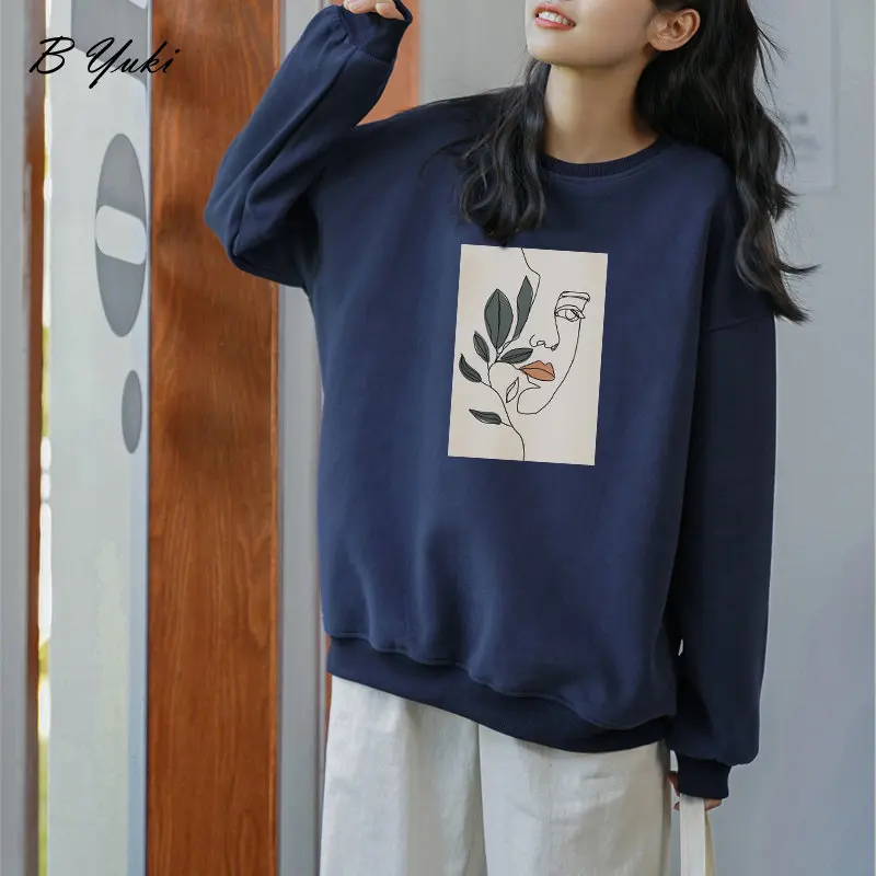 Blessyuki Korea Nieuwe Abstract Gedrukt Sweater Vrouwen Winter Mode Fleece Lange Mouw Truien Vrouwelijke Vintage Harajuku Jumpers