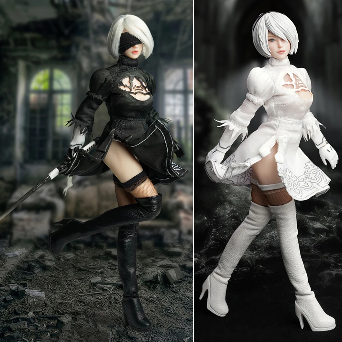 In Stock SUPER DUCK SDMINI001 1/12 NieR 2B Girl Head Sculpt and Clothes Set Fit 12'' TBL Female Soldier Action Figure Dolls