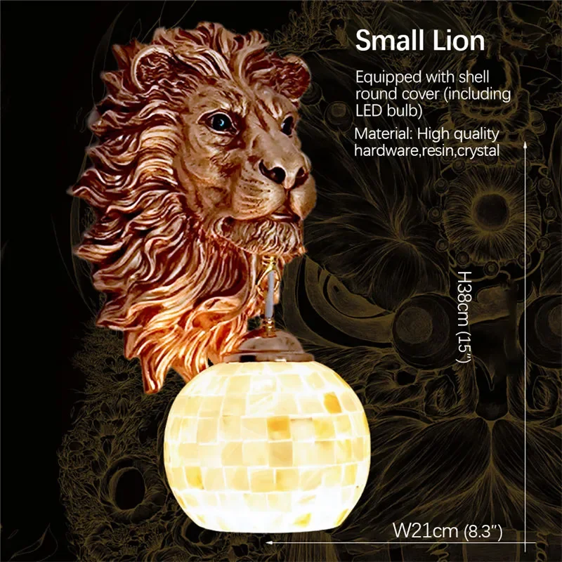 TYLA Contemporary Lion Wall Lamp Retro Creative Living Room Bedroom Bar Cafe Western Restaurant Aisle Decoration Wall Light