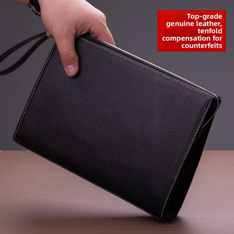 

Кожаная сумка для мужчин, повседневная большая вместительная воловья кожа, модный клатч, деловой повседневный клатч с мягкой ручкой без овального ремня