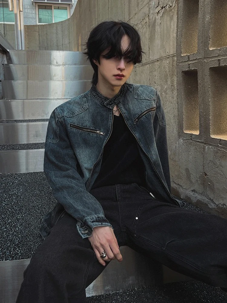 Men's High-end Chic Denim Jacket Men's 2025 Autumn Winter New Loose Stand Collar Tops Fashion Trend Handsome Niche Denim Jackets