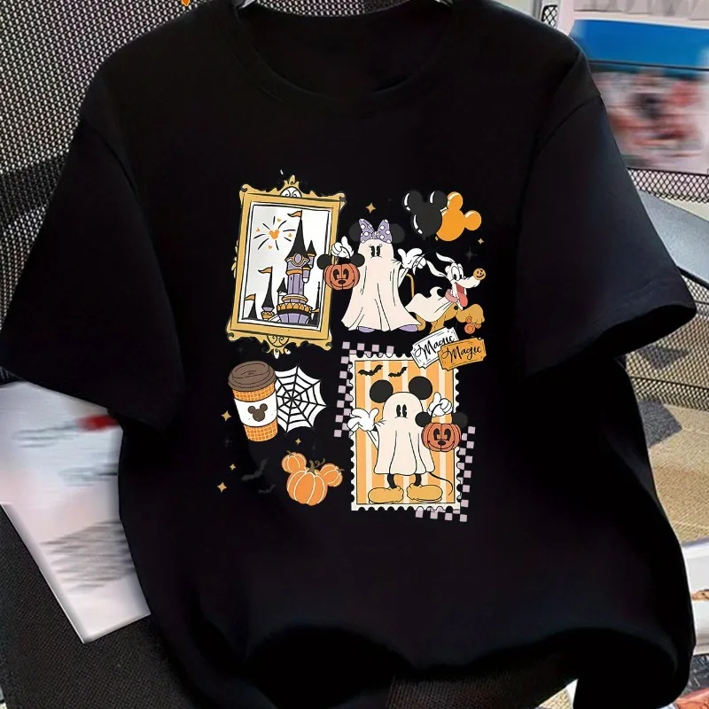 

New Halloween Mickey Minnie Creative Printed T-shirt Disney Joint Women Plus Size American Trend Loose Casual Short-sleeved Top