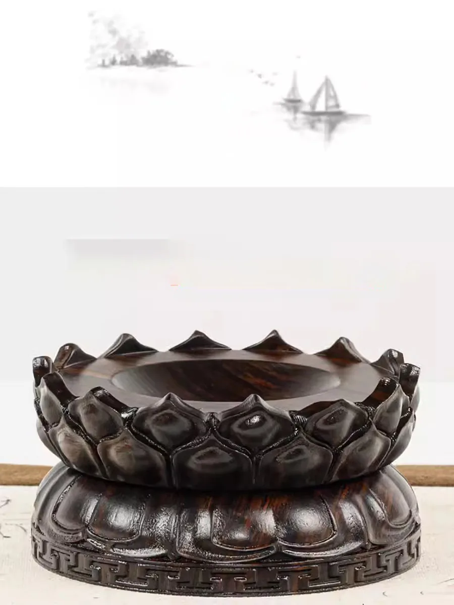 Solid wood rotatable crystal ball base spherical raised base Feng Shui ball egg carving gourd curved ornament wooden base
