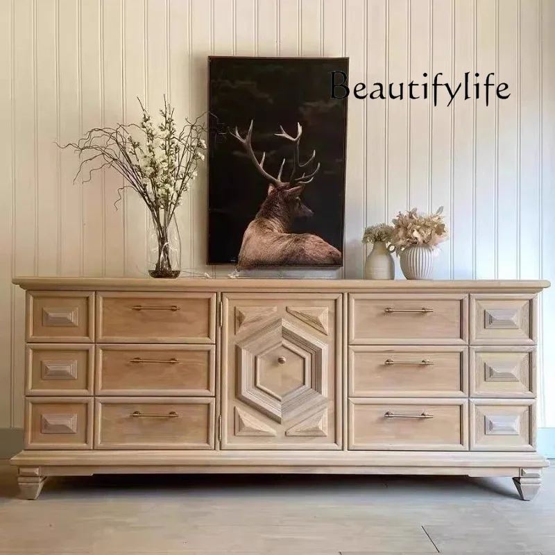 

ZZL French solid wood carving flower TV cabinet living room simple retro old entrance cabinet dining side cabinet