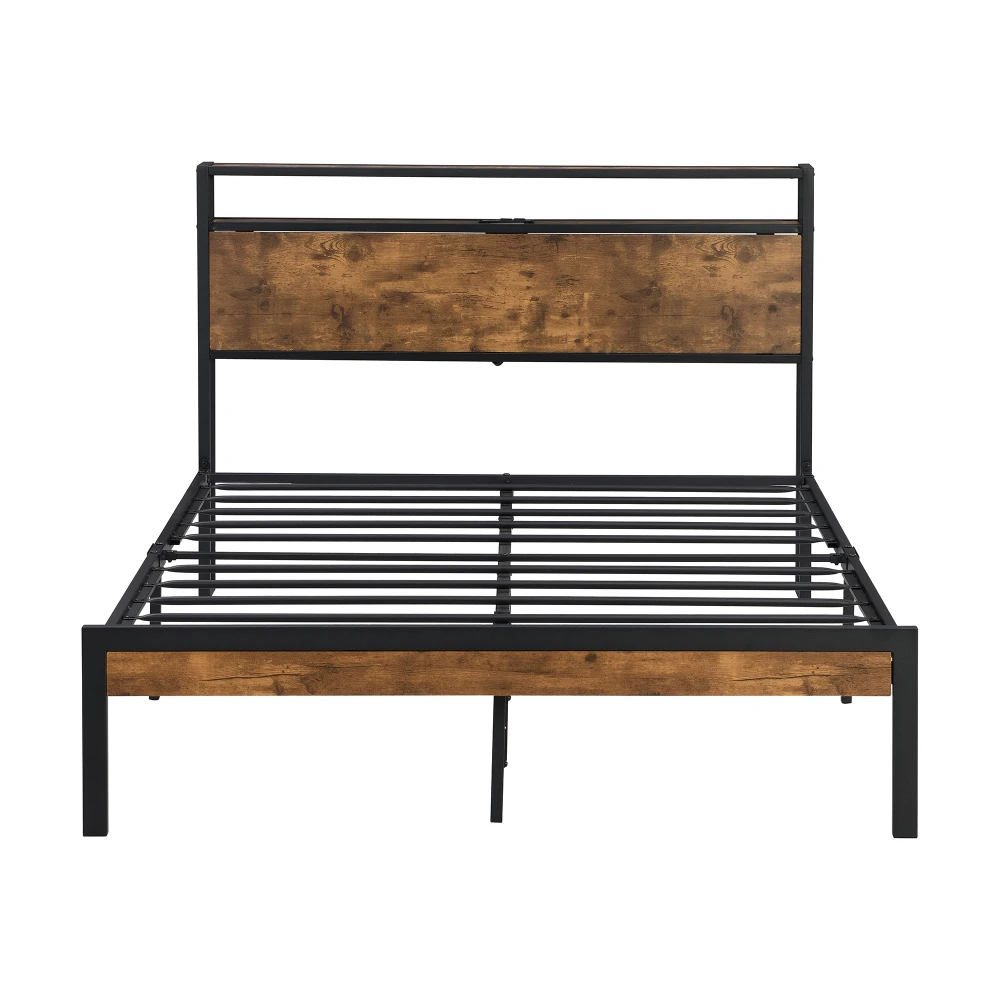 Orraves Queen Size  Metal Platform Bed Frame with Wooden Headboard and Footboard with USB LINER, No Box Spring Needed, Large Under Bed Storage, Easy Assemble - view 4
