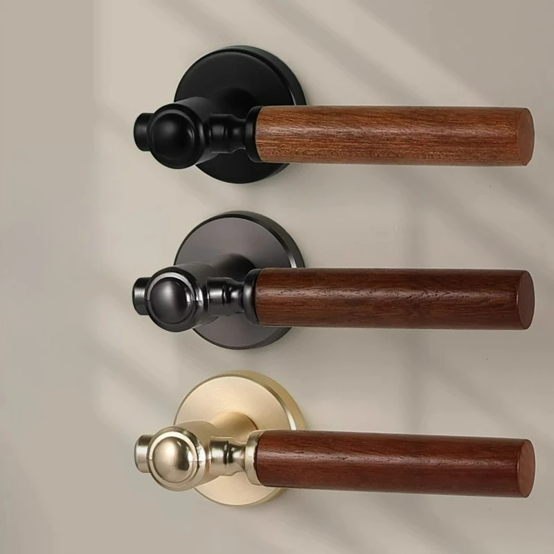 

Wooden Style Household Solid Wood Door Lock Walnut Interior Bedroom Silent/magnetic Retro Split Handle Lock