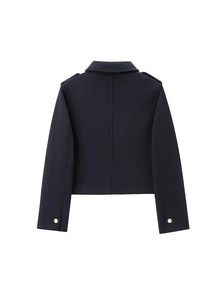 TRAF 2024 Autumn Winter Women Jackets Solid Turn-down Collar Long Sleeve Coats New Fashion Office Lady Jackets