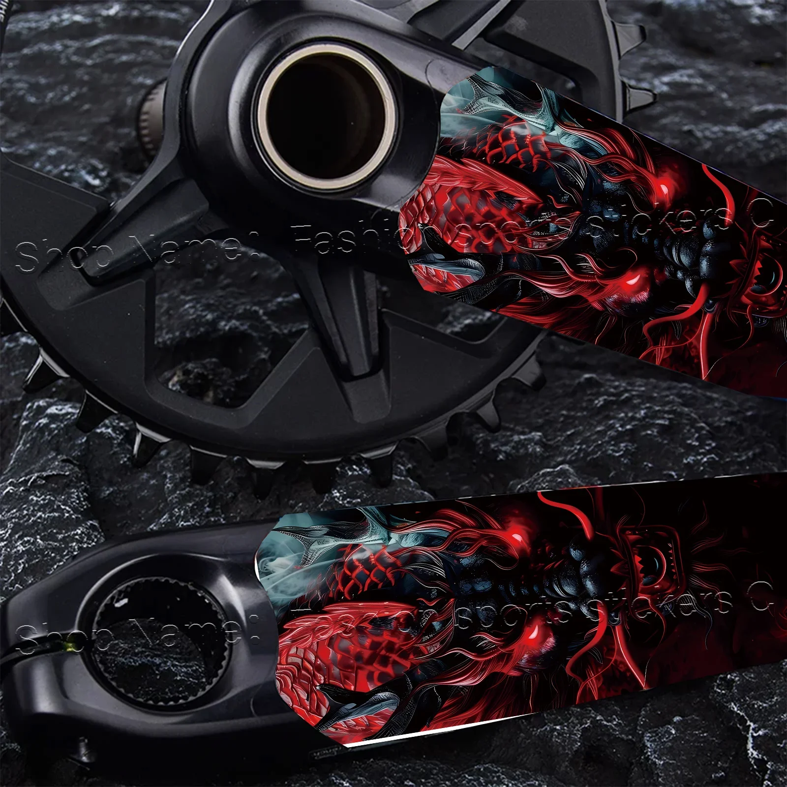 1Pair Red Black Flame Dragon Bike Crank Stickers Waterproof Vinyl MTB Road Bike Accessory