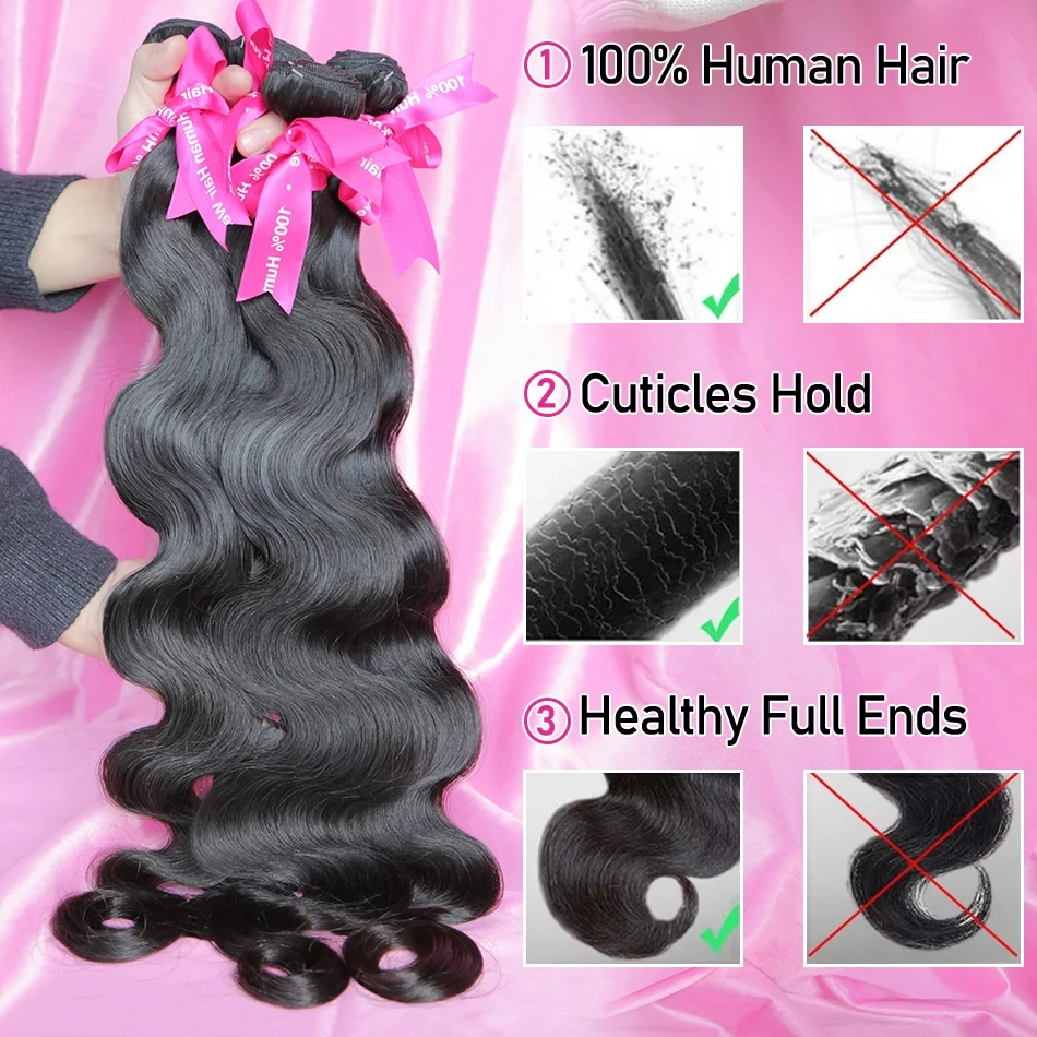 Body Wave Bundles Brazilian Hair Weave Bundles 100% Unprocessed Human Hair Bundles Natural Black Water Wave Loose Wave Bundles