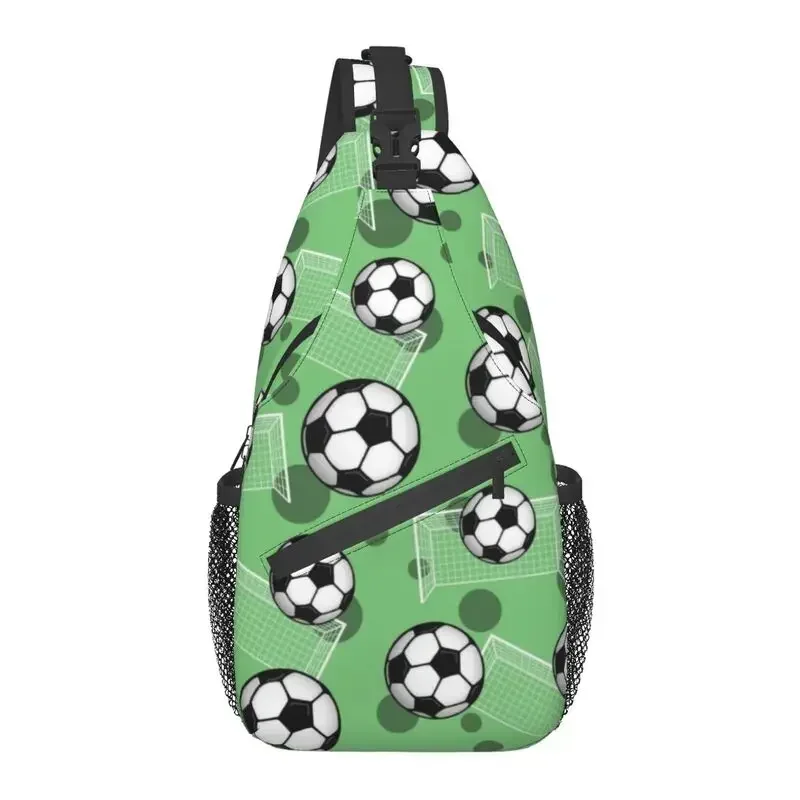 Soccer Ball And Goal Green Pattern Sling Crossbody Backpack Men Custom Football Shoulder Chest Bag for Traveling Daypack