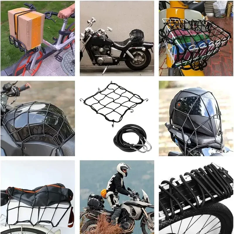 Red para equipaje de motocicleta, malla para casco, red para tanque de combustible, bolsillo para casco de motocicleta, red de almacenamiento compacta, red de clasificación de carga