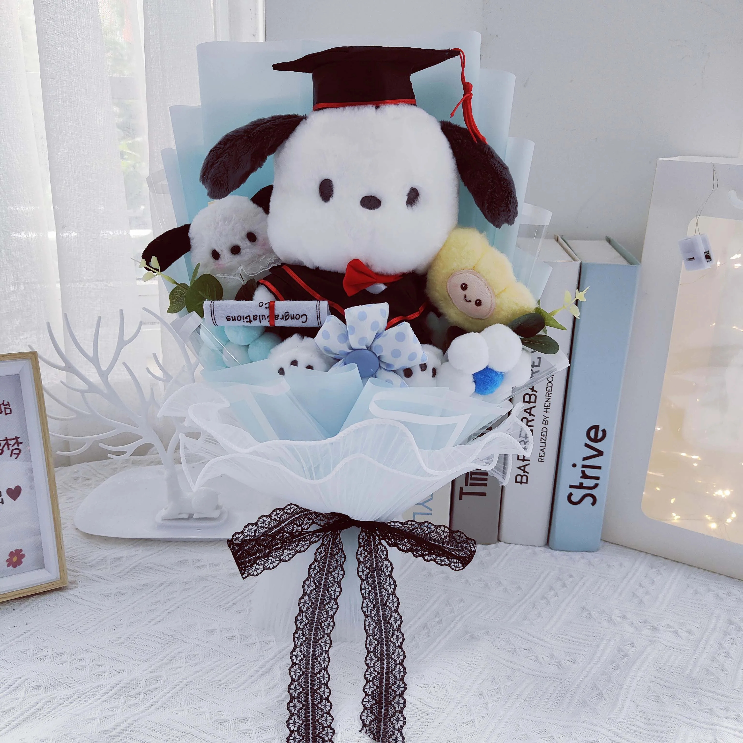 Graduation Gifts Cartoon My Melody Kuromi Cinnamoroll With graduation hats Handmade Bouquet Valentine's Day Christmas Gifts