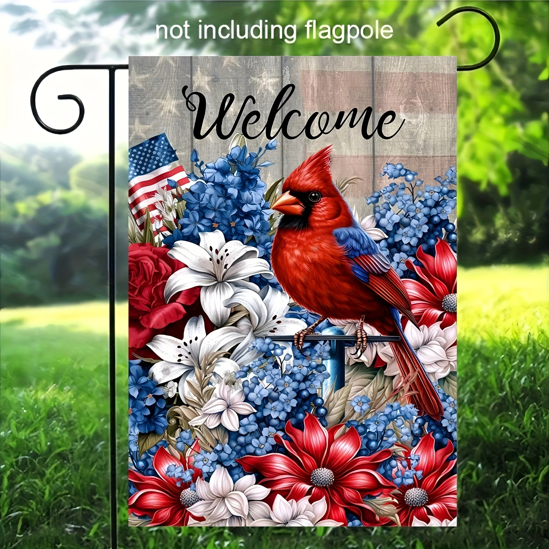 Bandera de jardín cardinal patriótica de VIKAMA, bandera americana vibratoria y diseño cardinal, decoración del Día de la independencia para jardín al aire libre