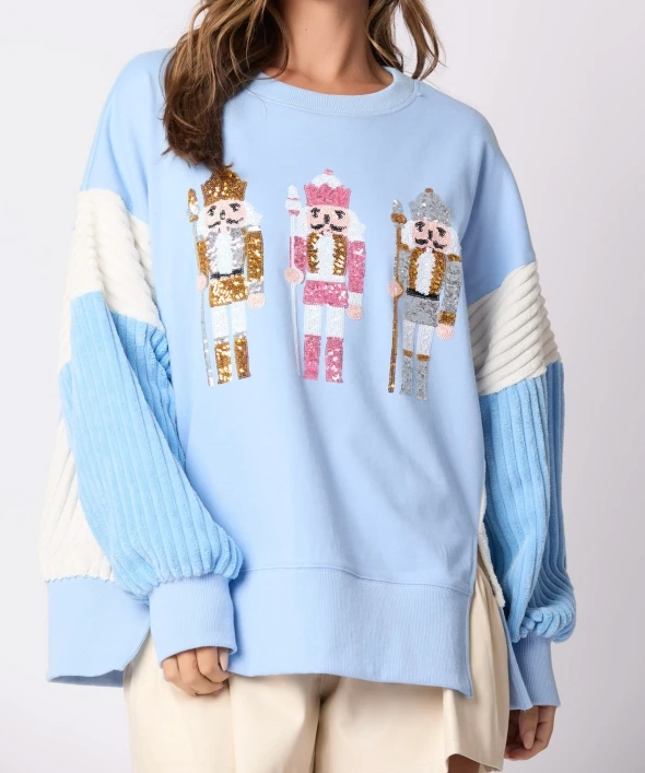 Sweater for Women Christmas Nutcracker Pullover New Year Wear Sequins Versatile Top Cartoon Glitter Christmas Soldier Hoodies