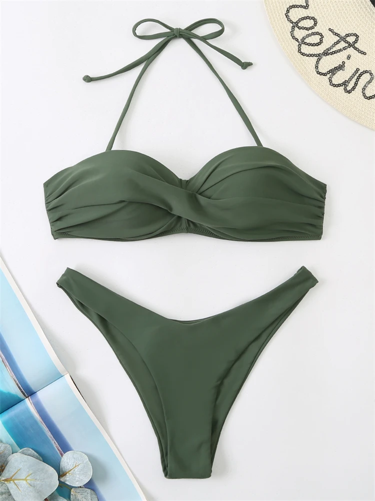 Bikini Swimsuit Women Swimwear 2023 New Solid Push Up Bikinis Set High Waist Thong Bathing Suit Two Pieces Swimming Suits Female