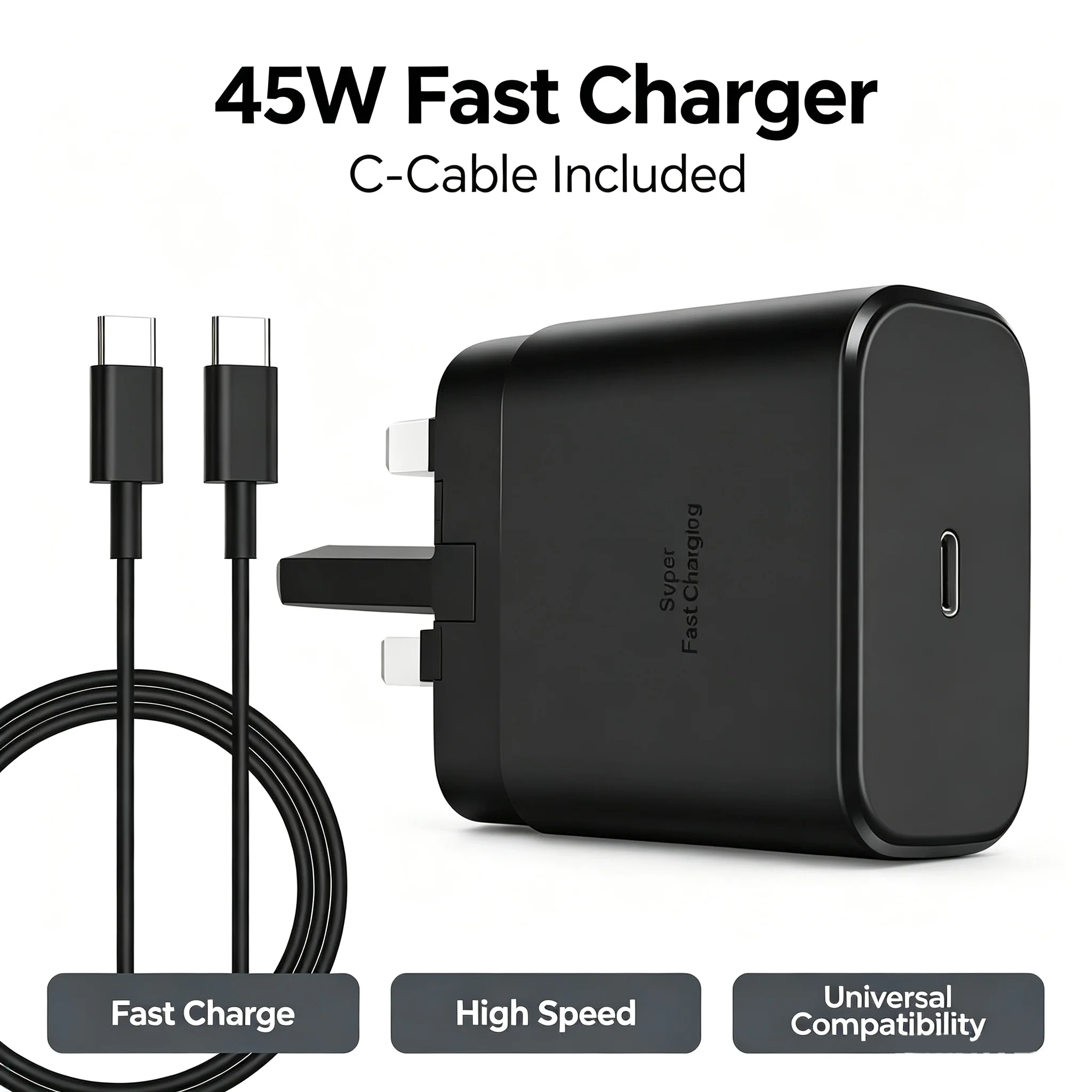 British Standard Charger 45W Super Fast Charger for Samsung, USB C Plug for Galaxy S25 Ultra/S25+/S25/S24 Ultra/S24+/S24/S23/S22