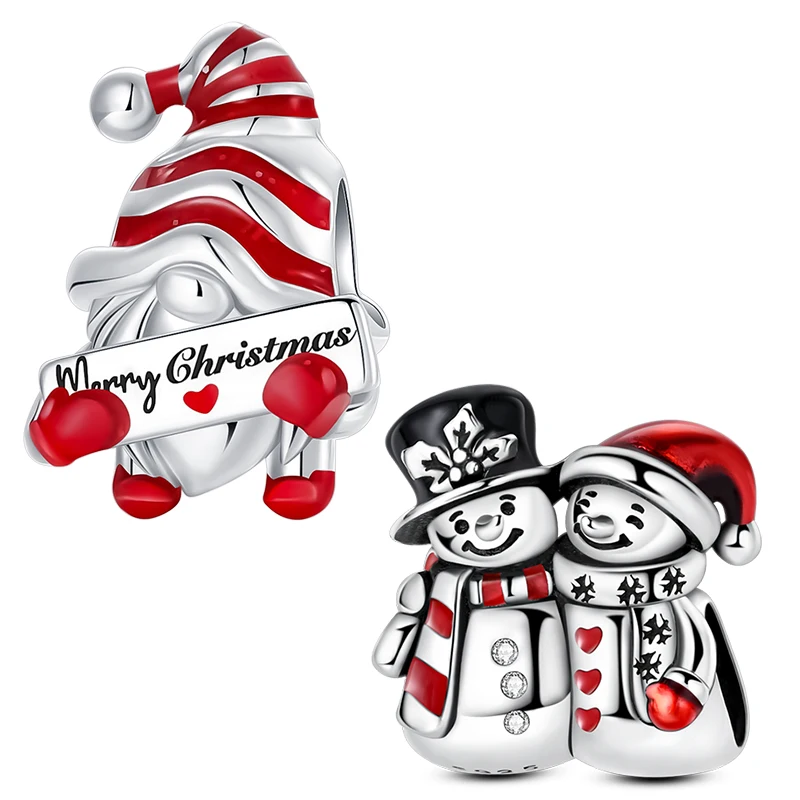

925 Sterling Silver Christmas Charms Santa Claus Snowman Beads Jewellery Fit Original 925 Bracelet Necklace for Women DIY Gift