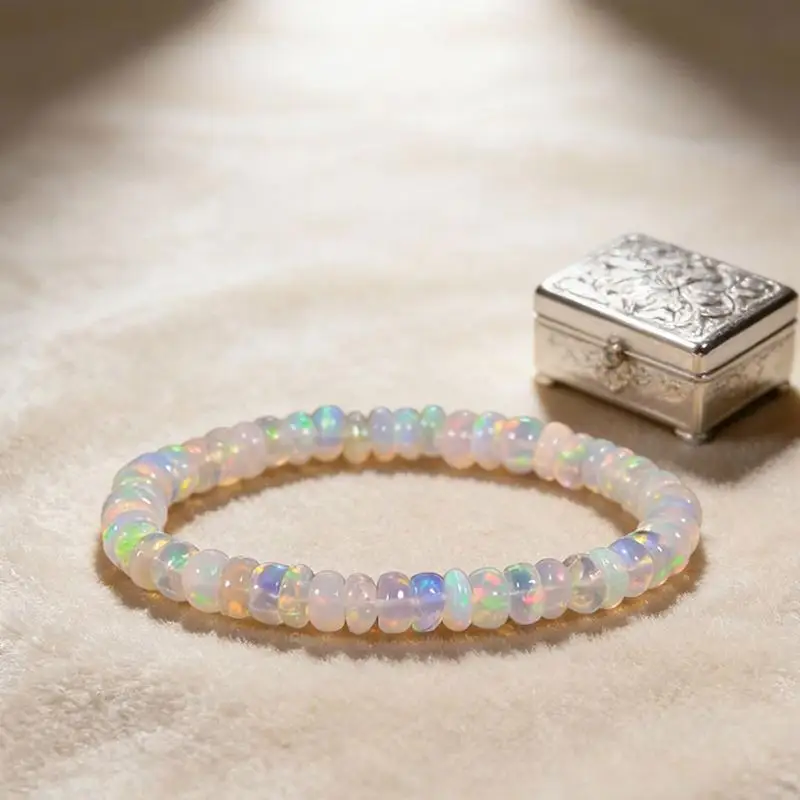 New Natural Opal Bracelet For Women Stretchable Elastic Rope Crystal Jewelry Helps Maintain Emotional Balance