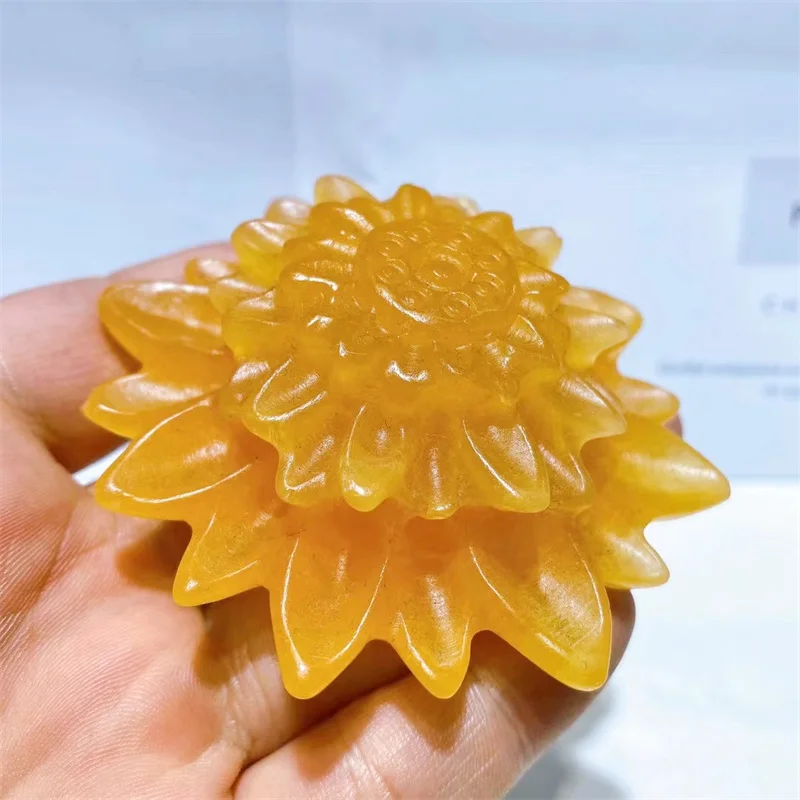 7.5CM Natural Orange Calcite Lotus Flower Hand Carvings Handicraft Ornaments Gift Energy Gemstone Home Decoration Gift 1pcs