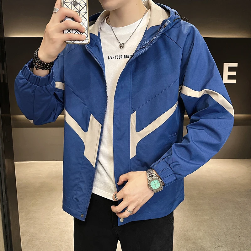 

New Casual Men's Hooded Jackets 2024 Spring Autumn Streetwear Loose Coats Sports Outdoor Solid Windbreaker Youth Tops Clothing