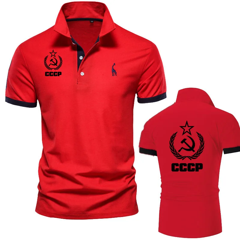 CCCP Polo kemeja pria kasual katun mewah kaus POLO orang gemuk lengan pendek kaos ukuran besar kerah tinggi musim panas