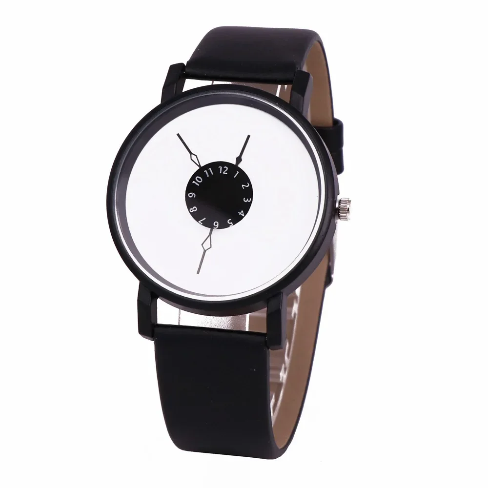 Simple Black White Couple Belt Quartz Wristwatch Popular New Concept Personality Reverse Pointer Women and Man Watch Reloj Mujer