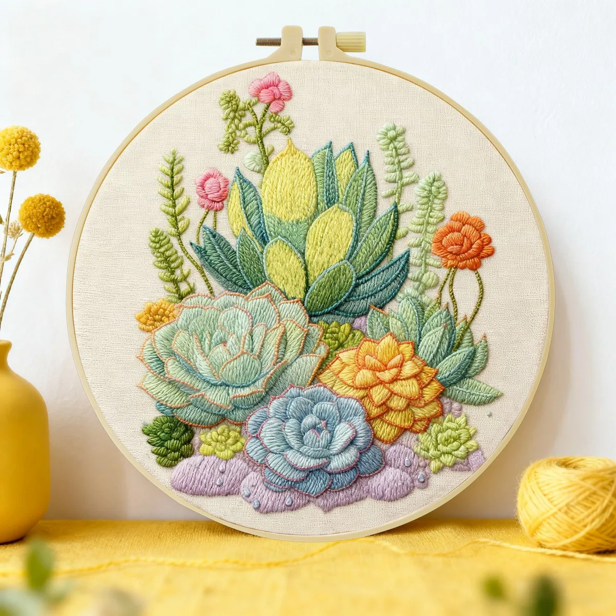 1 Stück 20X20CM/15X15CM 7,87/6,3 Zoll Kaktus-ähnliche Pflanzen Stickerei Starter-Kit DIY-Kit DIY-Stickerei-Set Handarbeiten Heimdekoration – Detail 3
